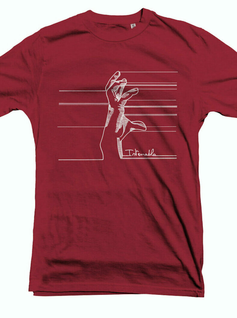 Machins trucs chouettes - Anne dessin main t-shirt Intenable groupe musique, blanc sur rouge