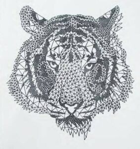 Machins trucs chouettes - Anne dessin tigre traits noir et blanc triangles géométrie