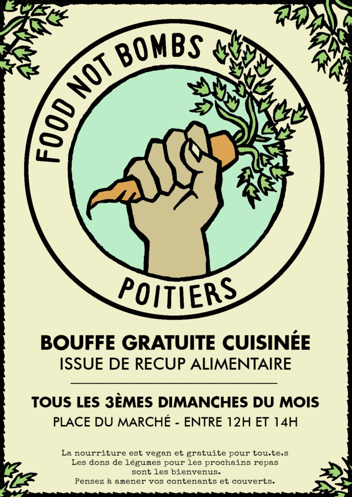 Affiche Food Not Bombs Poitiers - Distribution Alimentaire